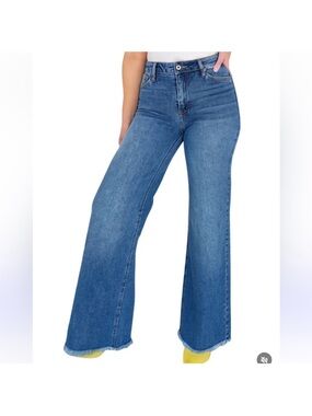 BCBGeneration retro high waist wide flare leg medium denim blue jean size 5/27